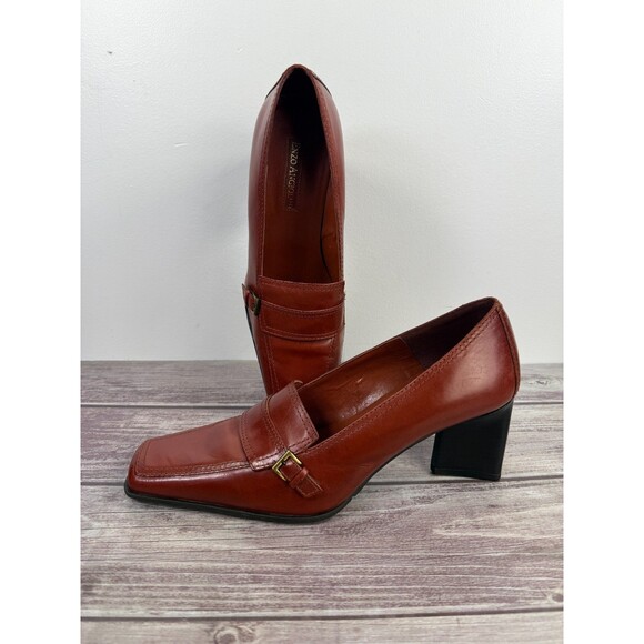 Vintage 90s Enzo Angiolini Women Brown Leather Square Toe Heel Pumps Y2K 9.5M - Picture 4 of 16